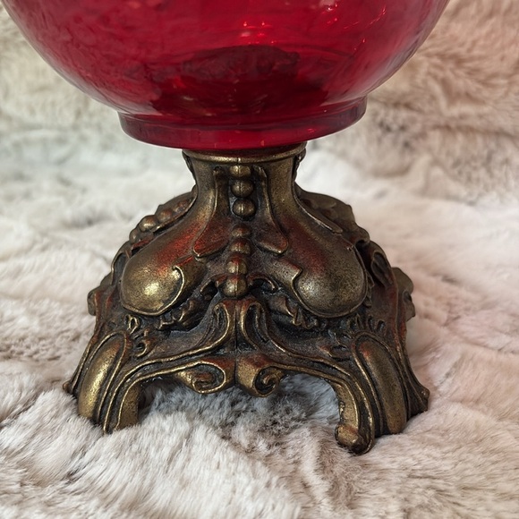 Elegant Ruby Glass Compote with Ornate Metal Stand. Vintage - Picture 2 of 8